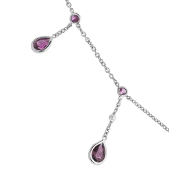 18ct White Gold Rubellite, Cultured Pearl and Diamond Drop Necklace
