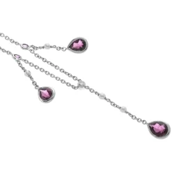 18ct White Gold Rubellite, Cultured Pearl and Diamond Drop Necklace