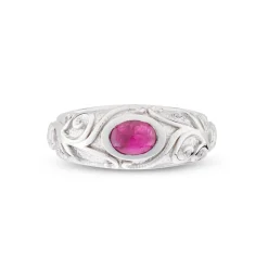 18ct White Gold Ruby Gypsy Ring With Scrolling Sides