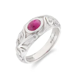 18ct White Gold Ruby Gypsy Ring With Scrolling Sides