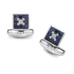 18ct White Gold Sapphire And Diamond Small Square Cufflinks