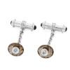 18ct White Gold Smokey Quartz Cufflinks With Sapphire Dumbbell Bars