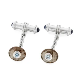 18ct White Gold Smokey Quartz And Aquamarine Cufflinks With Sapphire D
