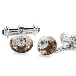18ct White Gold Smokey Quartz Cufflinks With Sapphire Dumbbell Bars