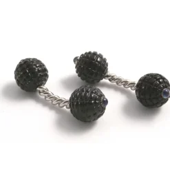 18ct White Gold Smoky Quartz Twisted Bar Cufflinks with Sapphire Gems