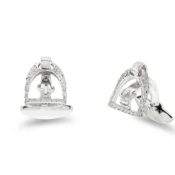 18ct White Gold Stirrup Cufflinks With Pav Diamond Border