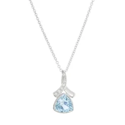 18ct White Gold Trilliant Cut Blue Topaz And Diamond Pendant