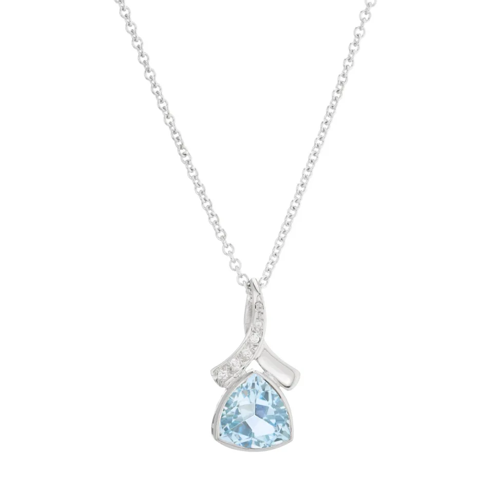 18ct White Gold Trilliant Cut Blue Topaz And Diamond Pendant