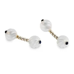 18ct White Gold Twisted Bar Cufflink With Chalcedony and Sapphire