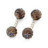 18ct White Gold Twisted Bar Cufflink With Smokey Quartz and Sapphire