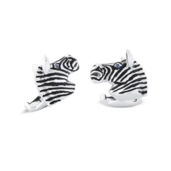 18ct White Gold Zebra Head Cufflinks With Sapphire Eyes