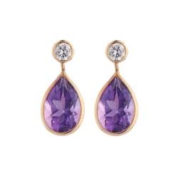 18ct Yellow Gold Amethyst and Diamond Drop Earrings