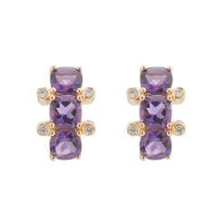 18ct Yellow Gold Amethyst And Diamond Half Hoop Earrings