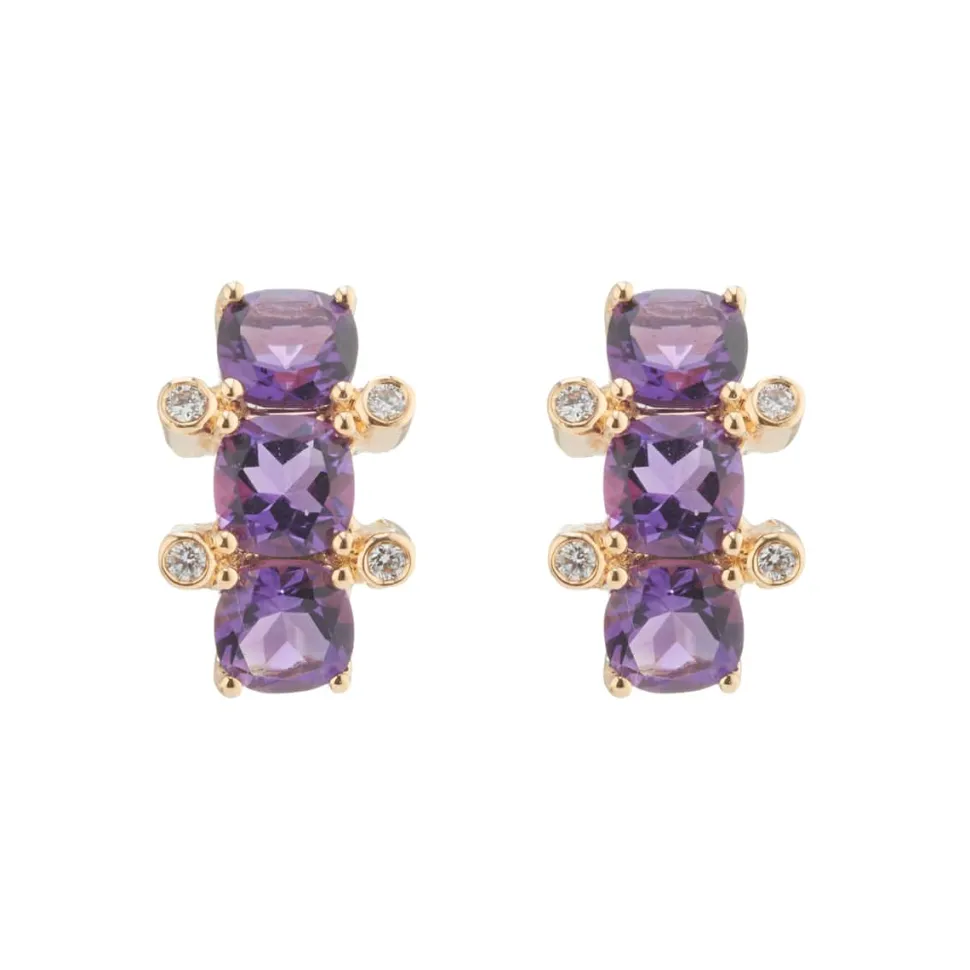 18ct Yellow Gold Amethyst And Diamond Half Hoop Earrings