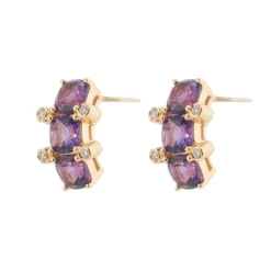 18ct Yellow Gold Amethyst And Diamond Half Hoop Earrings