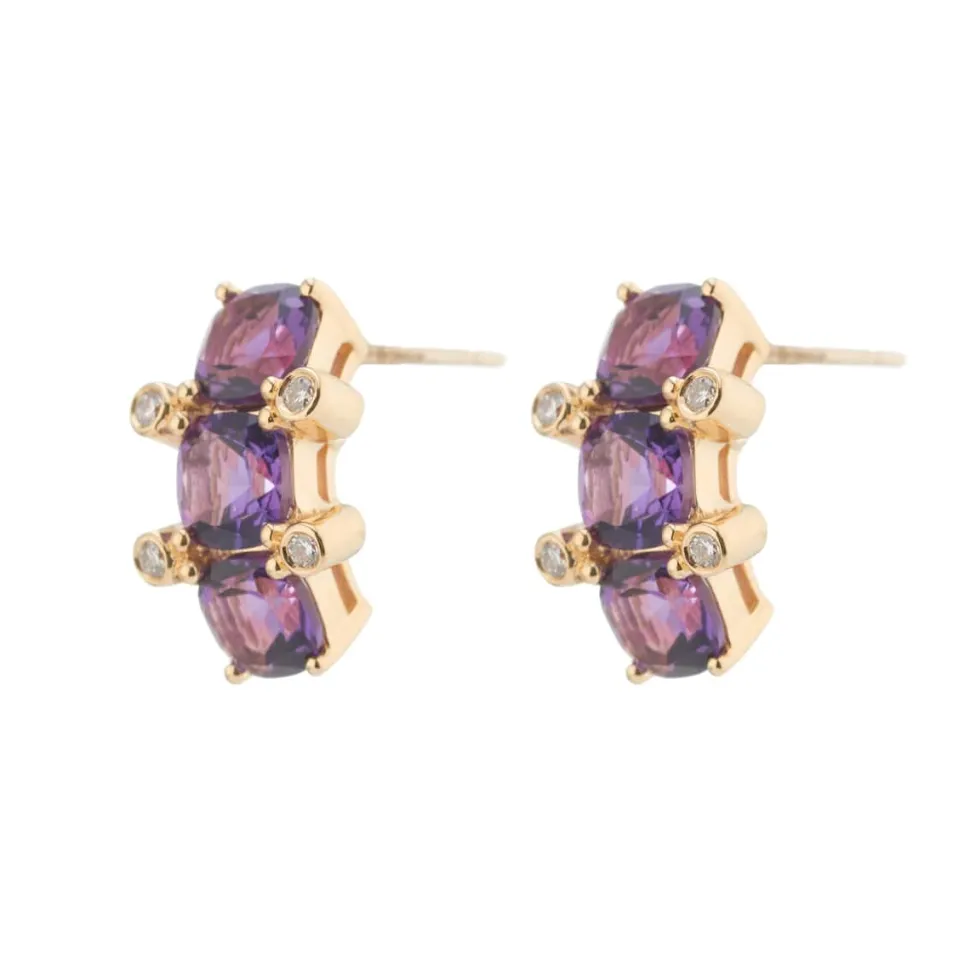 18ct Yellow Gold Amethyst And Diamond Half Hoop Earrings