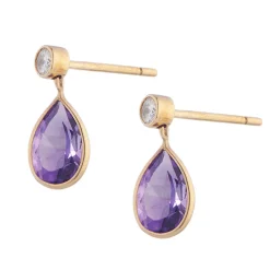 18ct Yellow Gold Amethyst and Diamond Drop Earrings