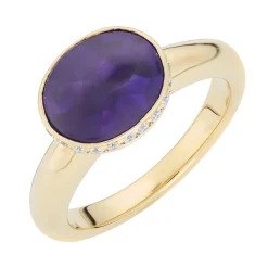 18ct Yellow Gold Amethyst Ring with Diamond Border
