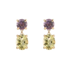 18ct Yellow Gold Amethyst With Yellow Beryl Drop Earrings