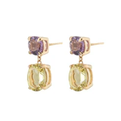 18ct Yellow Gold Amethyst With Yellow Beryl Drop Earrings