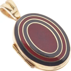 18ct Yellow Gold Black And Red Enamel Locket