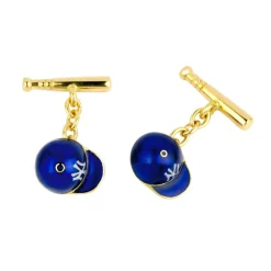 18ct Yellow Gold Blue Baseball Cap And Bat Chain Link Cufflinks