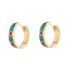 18ct Yellow Gold Blue Enamel And Ruby Hoop Earrings