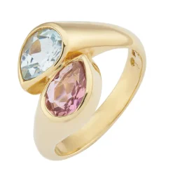 18ct Yellow Gold Blue Topaz And Pink Tourmaline Ring