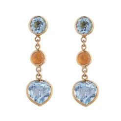 18ct Yellow Gold Blue Topaz And Fire Opal Drop Earrings
