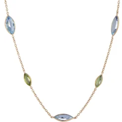 18ct Yellow Gold Blue Topaz And Peridot Spectacle Necklace