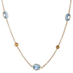 18ct Yellow Gold Blue Topaz and Fire Opal Necklace