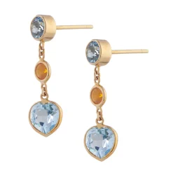 18ct Yellow Gold Blue Topaz And Fire Opal Drop Earrings