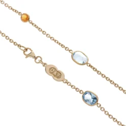 18ct Yellow Gold Blue Topaz and Fire Opal Necklace