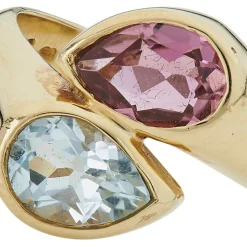 18ct Yellow Gold Blue Topaz And Pink Tourmaline Ring