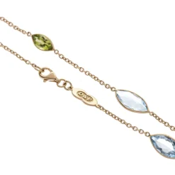 18ct Yellow Gold Blue Topaz And Peridot Spectacle Necklace