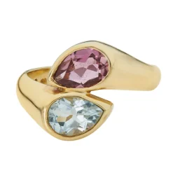 18ct Yellow Gold Blue Topaz And Pink Tourmaline Ring