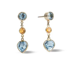 18ct Yellow Gold Blue Topaz And Fire Opal Drop Earrings