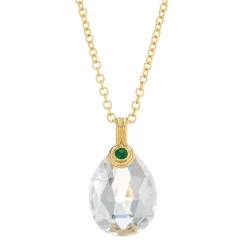 18ct Yellow Gold Briolette Crystal With Cabochon Emerald Pendant