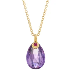 18ct Yellow Gold Briolette Amethyst With Cabochon Ruby Necklace