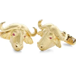 18ct Yellow Gold Buffalo Head Cufflinks With Ruby Eyes