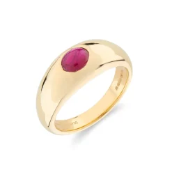 18ct Yellow Gold Cabochon Ruby Gypsy Ring