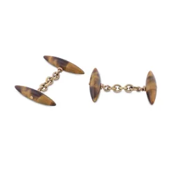 9ct Yellow Gold Chain Link Torpedo Tiger's Eye Cufflinks