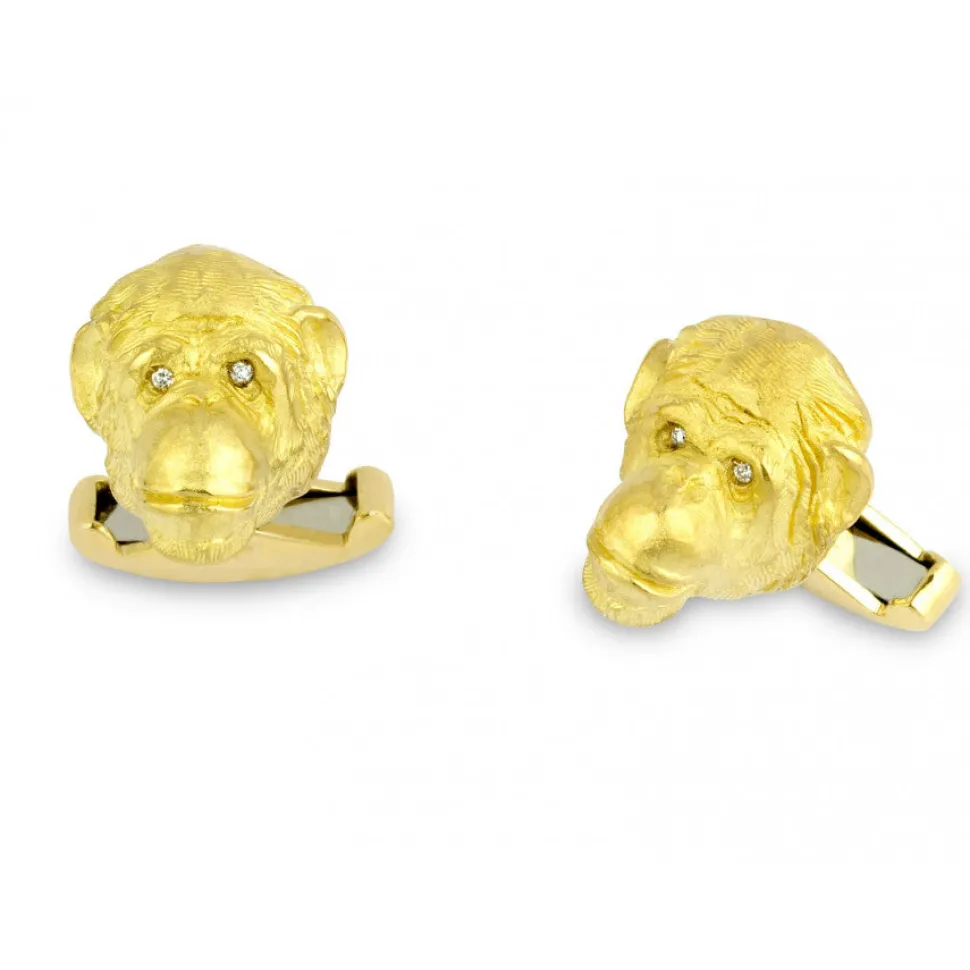 18ct Yellow Gold Chimpanzee Cufflinks with Diamond Eyes