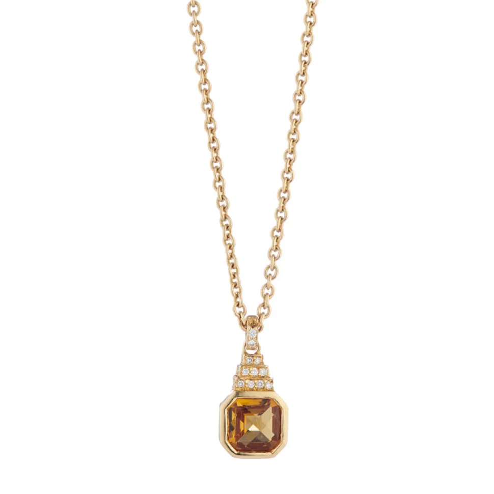 18ct Yellow Gold Citrine And Diamond Pendant