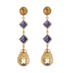 18ct Yellow Gold Citrine And Iolite Drop Earrings