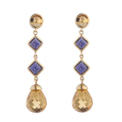 18ct Yellow Gold Citrine And Iolite Drop Earrings