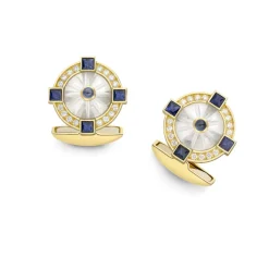18ct Yellow Gold Crystal Cufflinks With Sapphire and Diamond