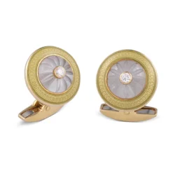 18ct Yellow Gold Crystal Cufflinks With Diamond Centre