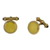 18ct Yellow Gold Cufflinks With Diamond Border And Sapphire Dumbell Re
