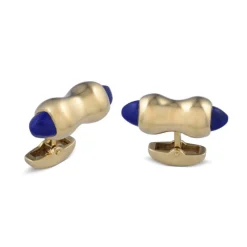 18ct Yellow Gold Curved Dumbbell Cufflinks With Lapis Lazuli Ends